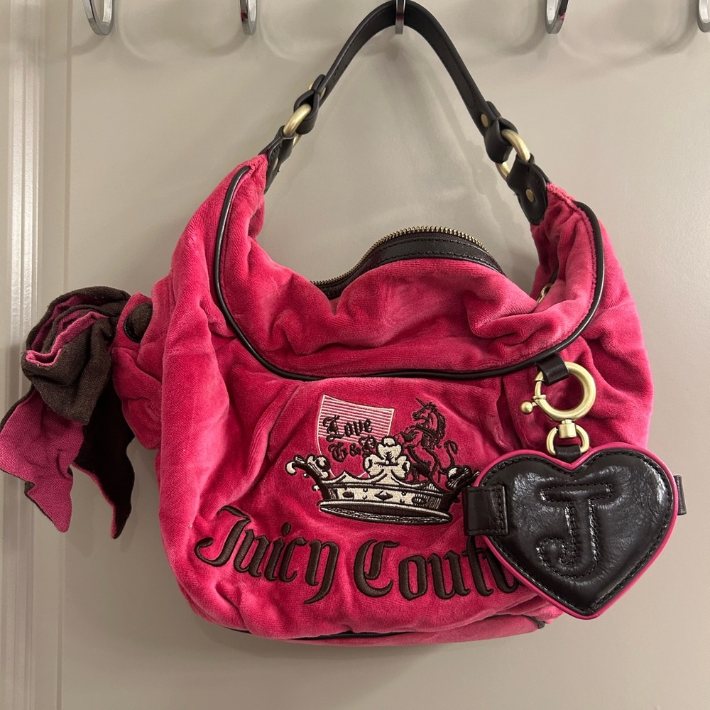 Juicy Couture Pink and Black Shoulder Bag with Heart Charm